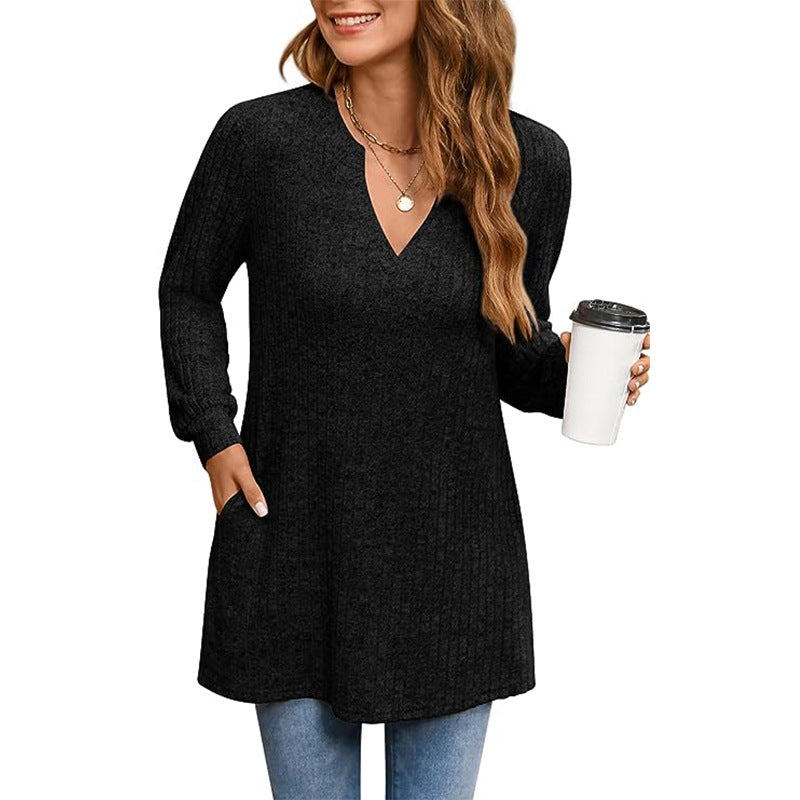 Women's Casual Long Sleeve Solid Color Side Slit Loose Knitwear