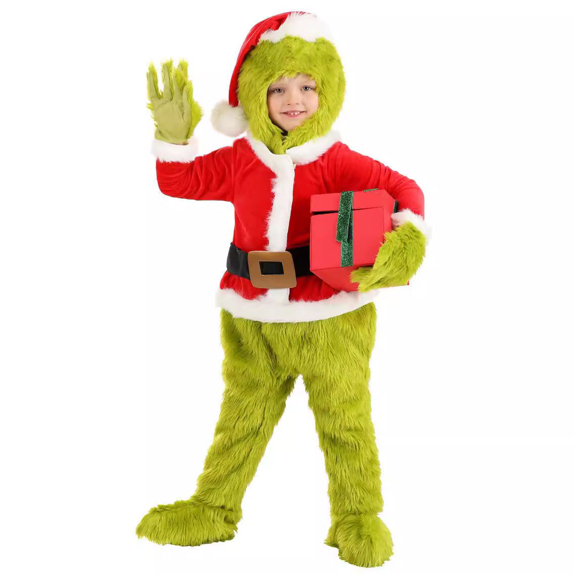 Monstre à fourrure verte d'Halloween Grinch Père Noël avec costumes