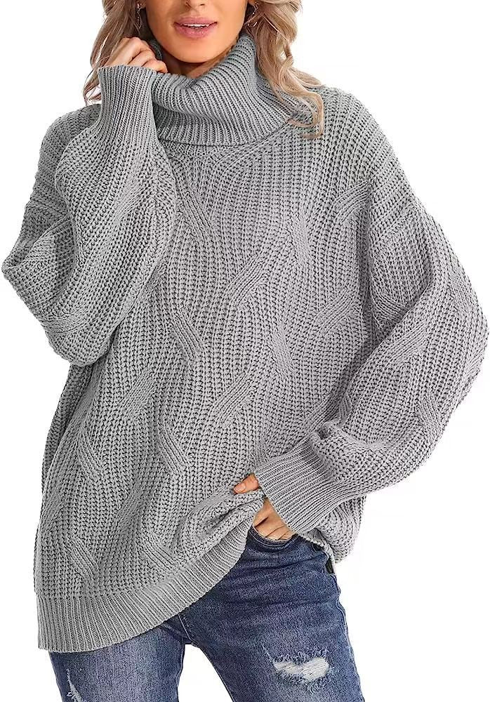 Women's Loose High Collar Twisted Knitted Pullover Sweaters