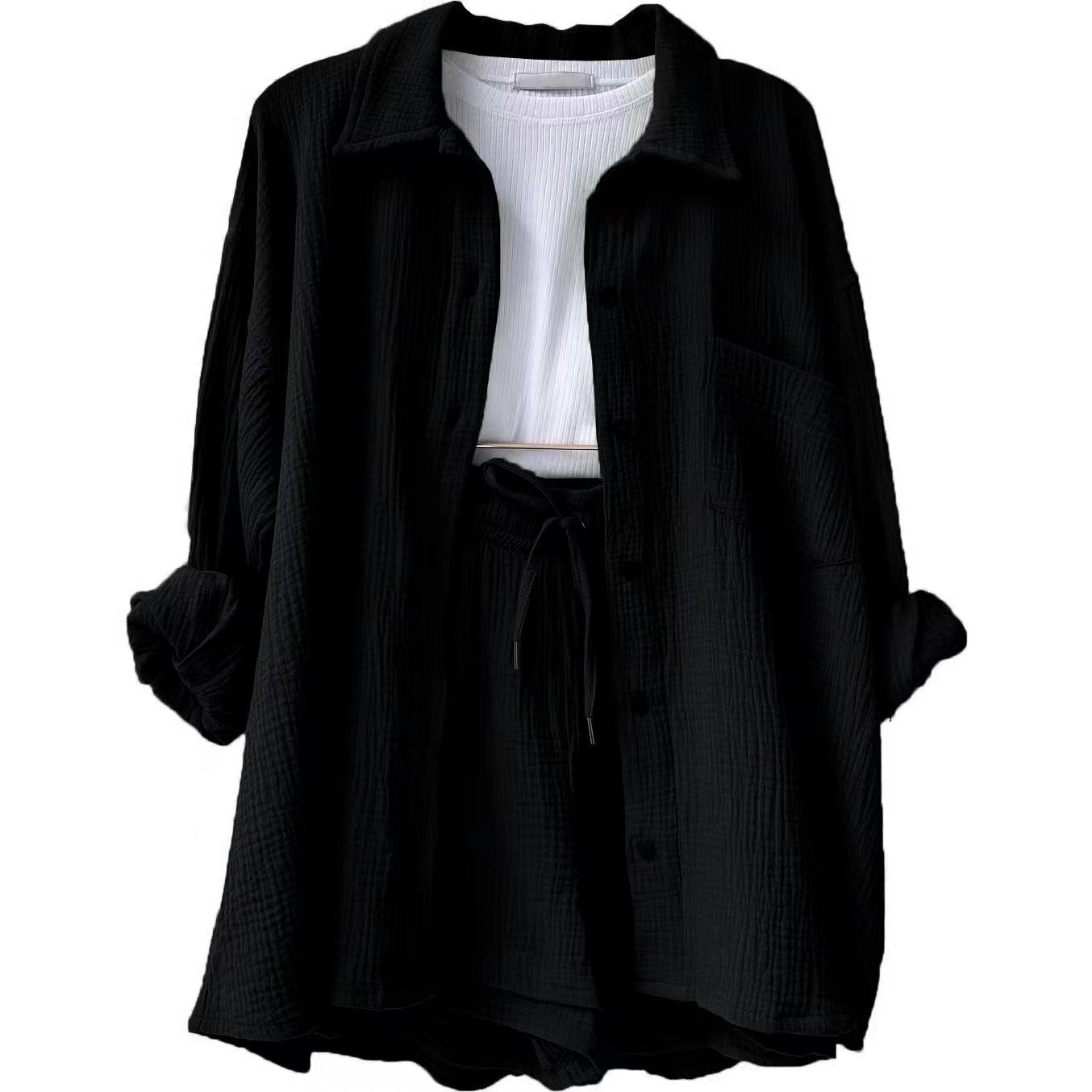 Women's Sleeve Shirt High Waist Drawstring Fashion Suits