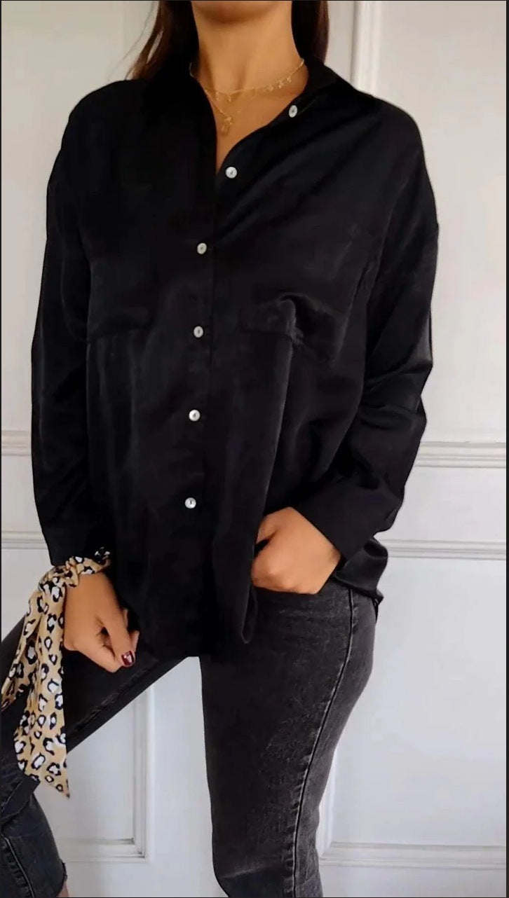 Stylish Step-in Casual Long-sleeved Pocket Shirt Blouses