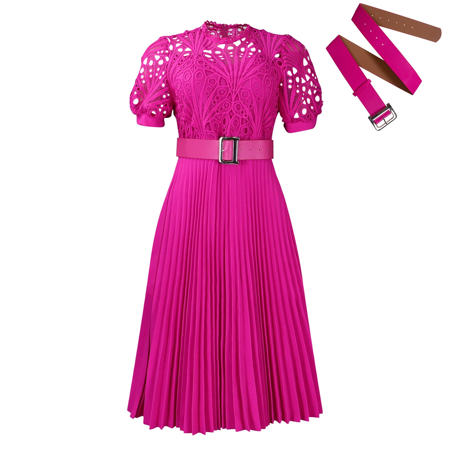 Women's Short-sleeved Lace Stitching Pleated African Dress Skirts