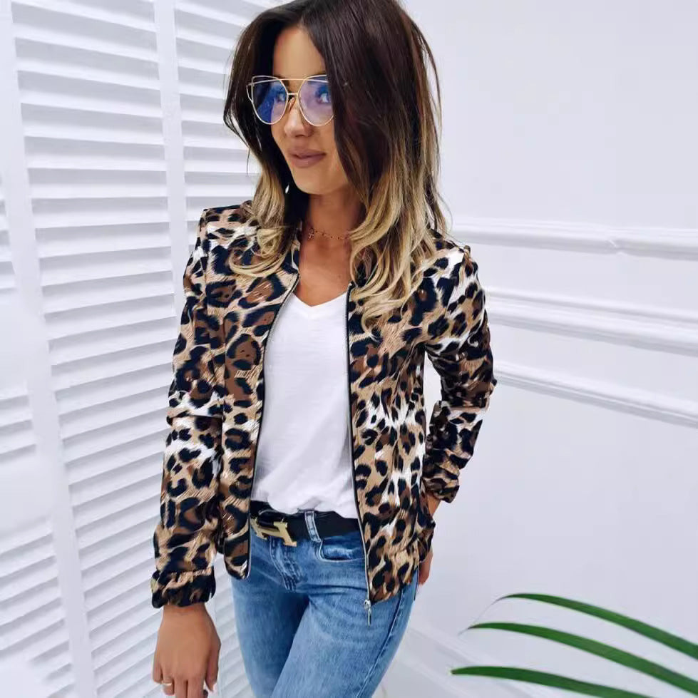 Women's Uniforms Fashion Leopard Print Loose Lapel Jackets