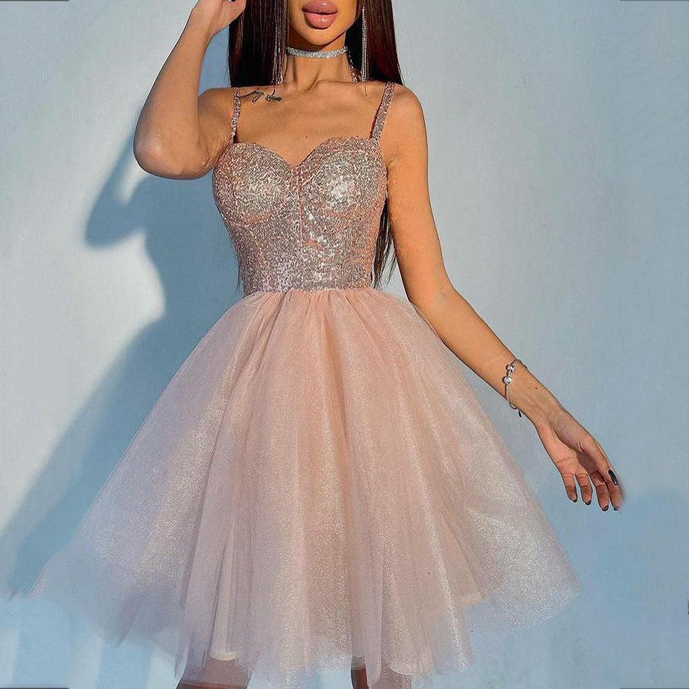 Dress Summer Sequined Pink Banquet Host Wedding Dresses