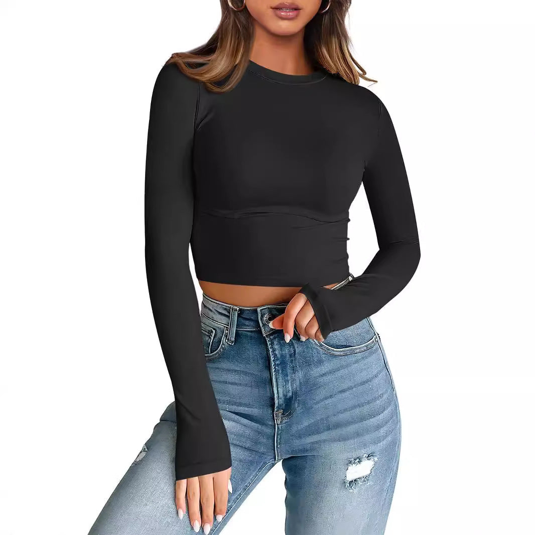 Women's Sleeve Cropped T-shirt Slim Shirt Casual Blouses