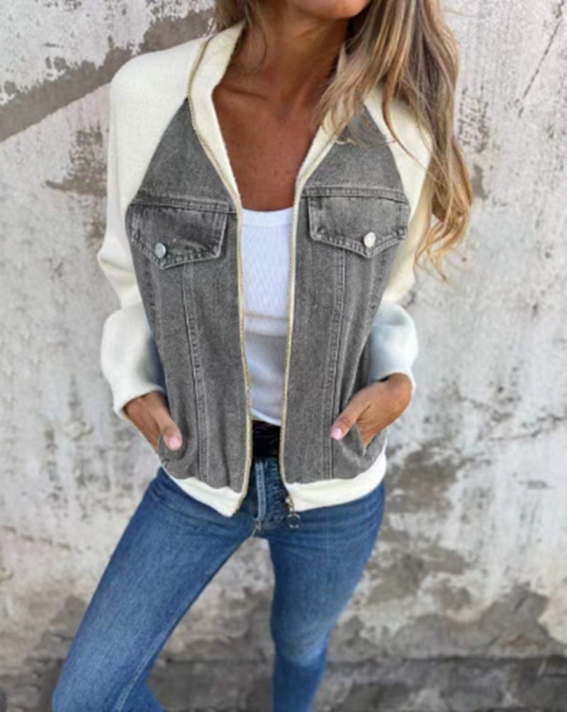 Women's Summer Winter Denim Stitching Casual Fashionable Jackets