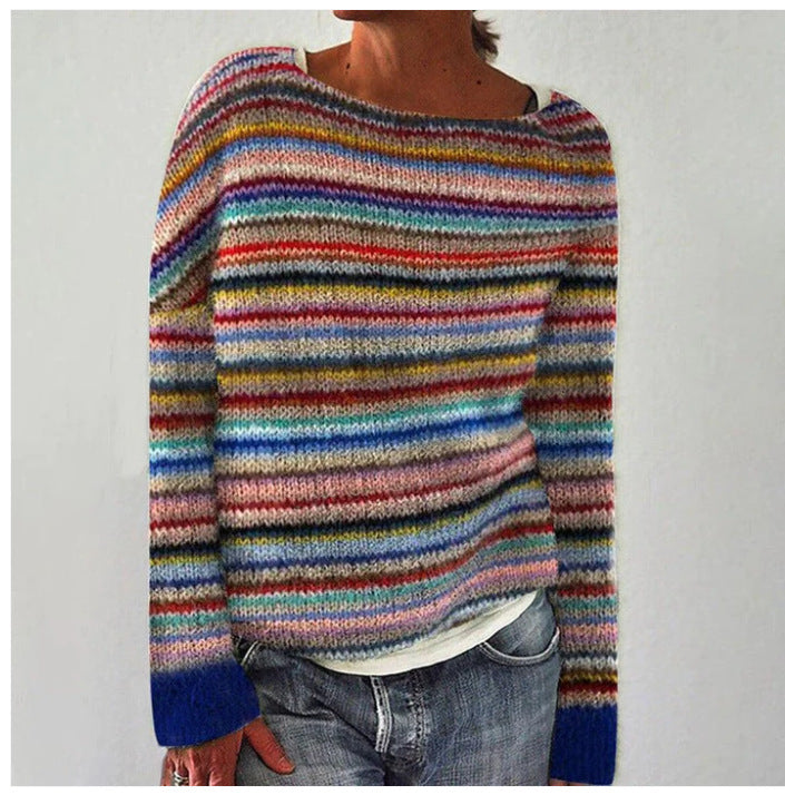 Women's Round Neck Multicolor Loose Fashion Pullover Sweaters