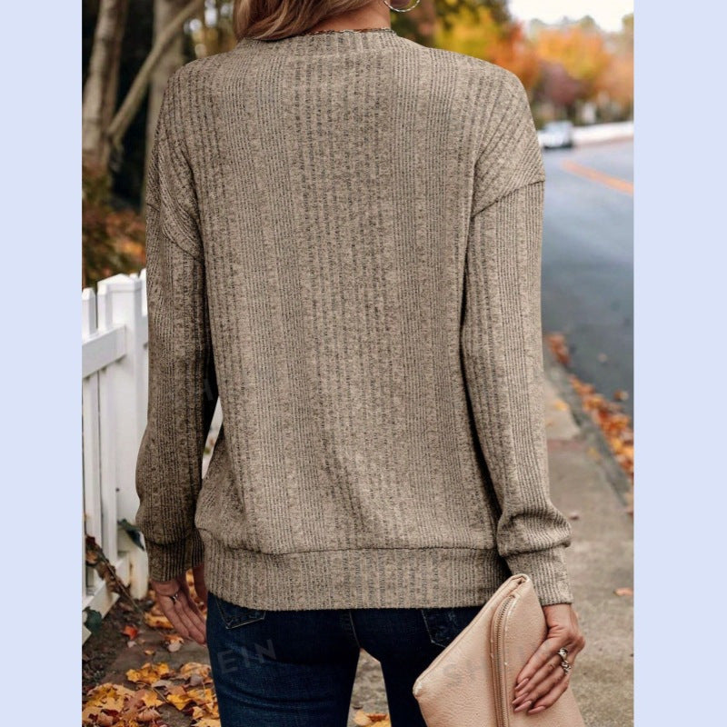 Women's Knitted Button Casual Long-sleeved Loose T-shirt Knitwear