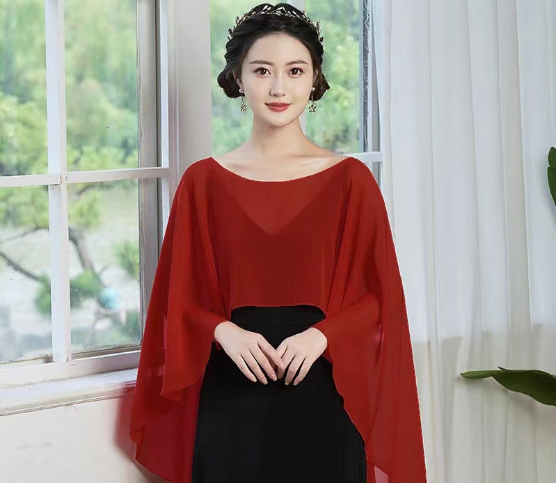 Thin Chiffon Pullover Shawl Dress Daily Blouses