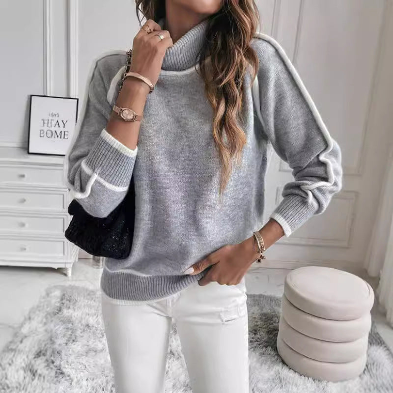 Women's Long-sleeved Pullover Turtleneck Solid Color Loose Sweaters