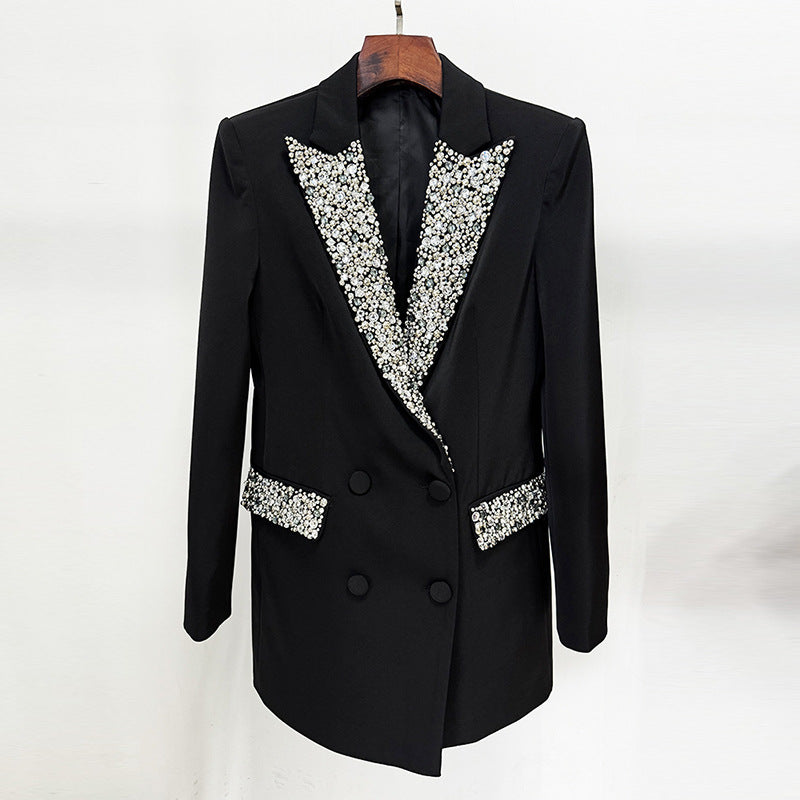 Trendy Handmade Gorgeous Beads Rhinestones Slim Blazers