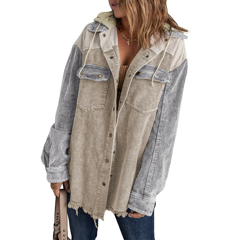 Women's For Color Contrast Patchwork Single-breasted Loose Jackets