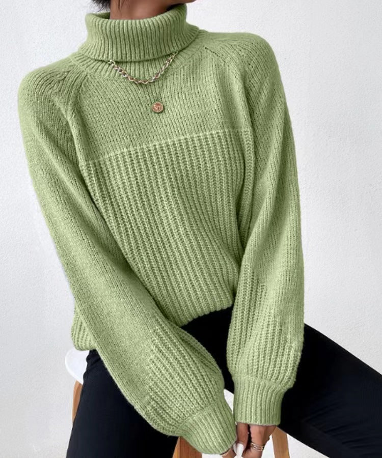 Women's Simple Lapel Raglan Sleeves Pullover Knitted Sweaters