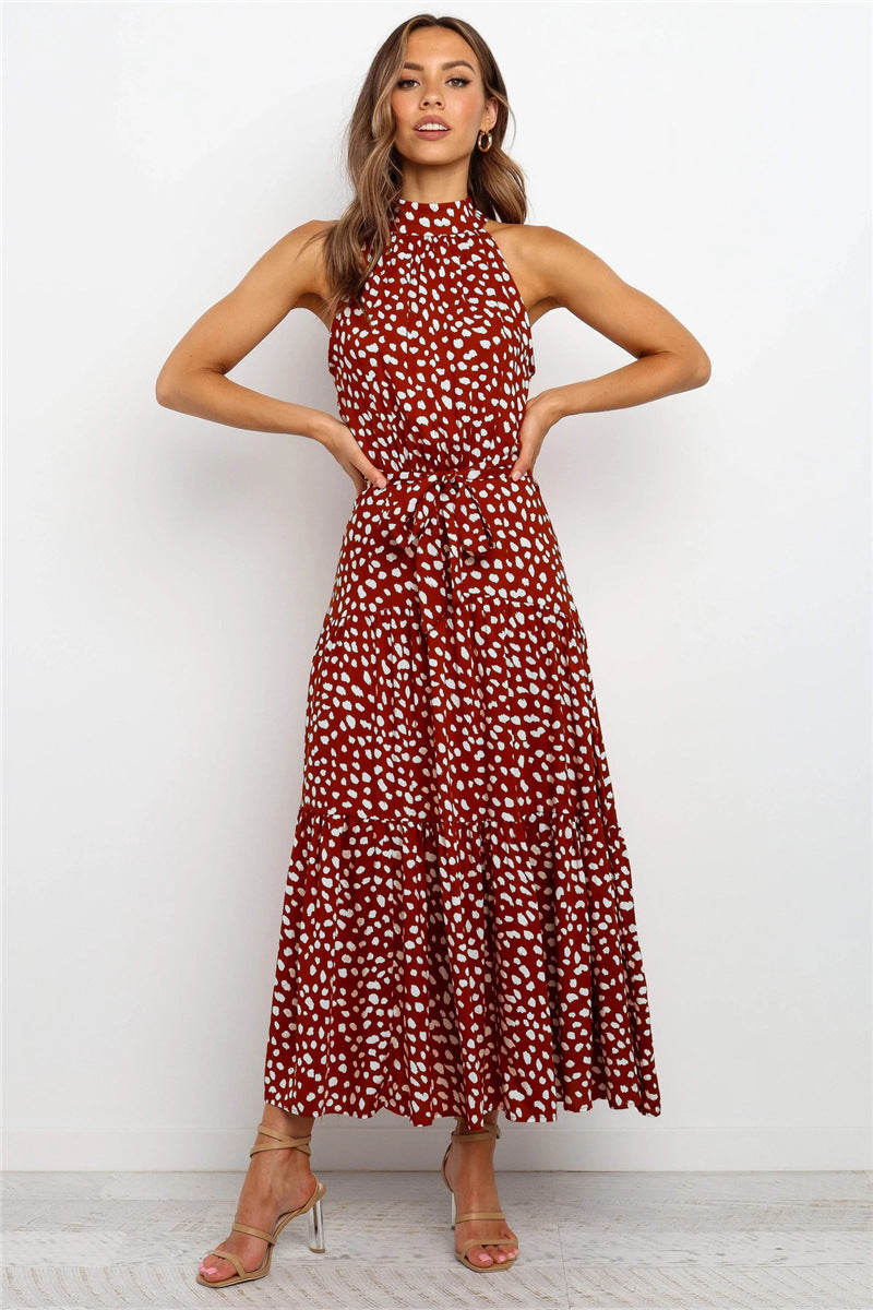 Color Halter Polka Dot Print Dress Dresses