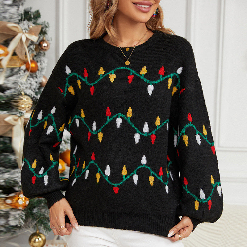 Women's Christmas Lights Sweet Slipover Loose Sweaters