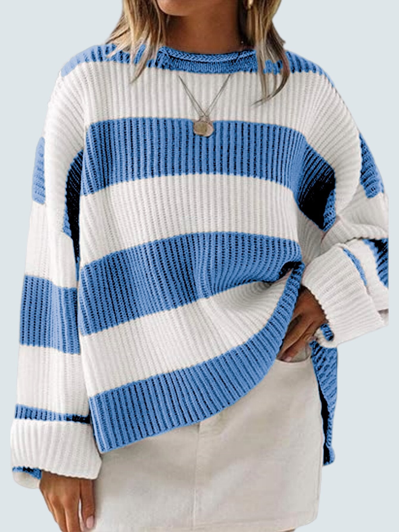 Women's Long Sleeve Striped Clothes Flared Sleeves Sweaters