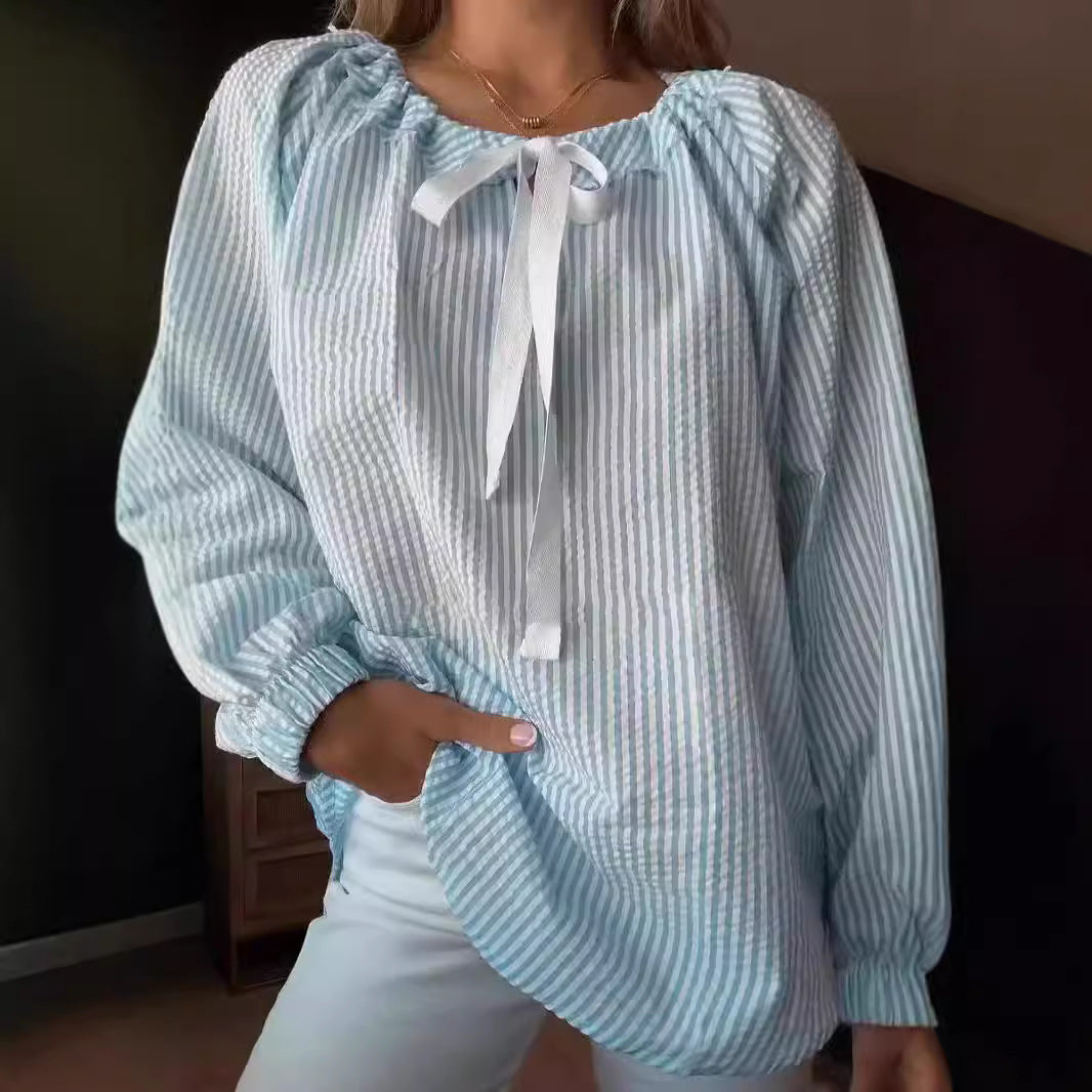 Women's Casual Pretty Shirt Chiffon Striped Tops