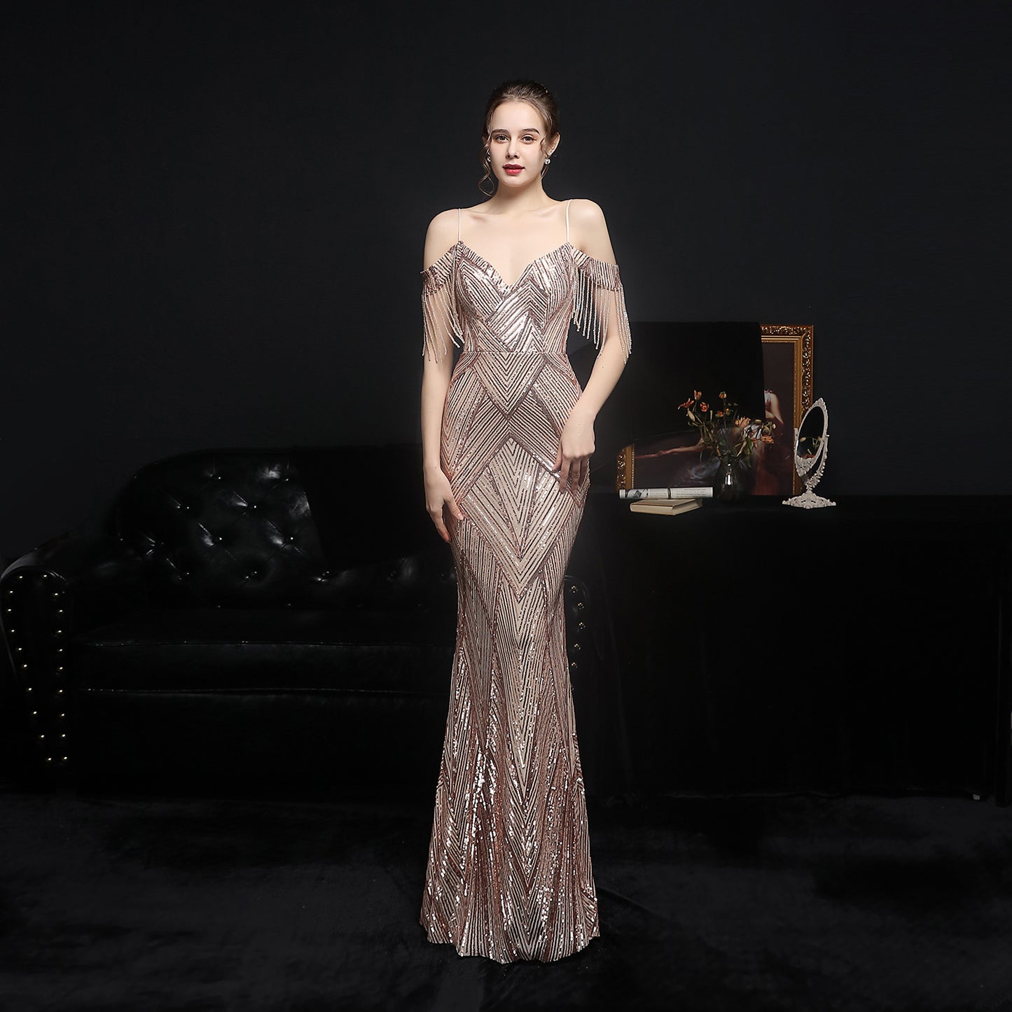 Sequined Fishtail Formal Dress Performance Banquet Car Evening Dresses