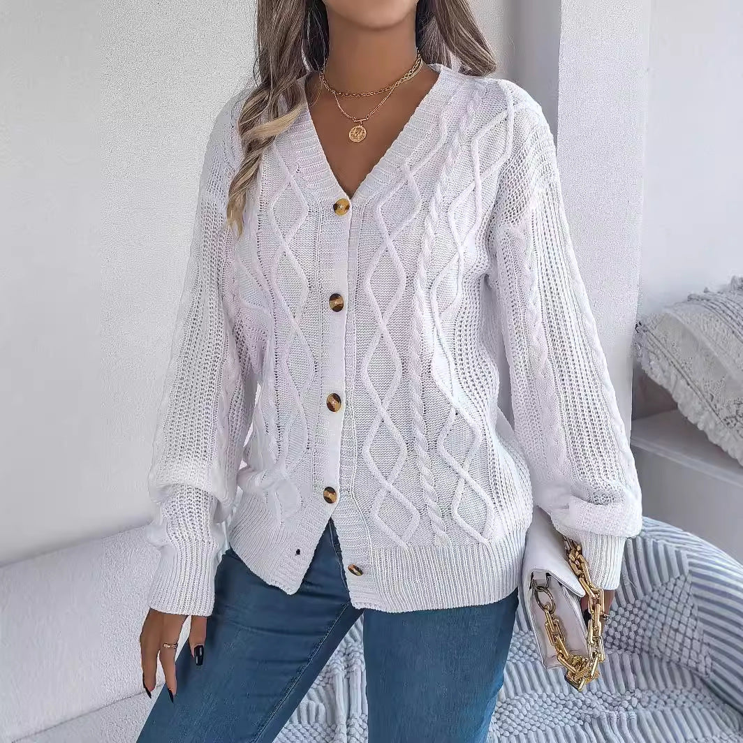 Women's Casual Lantern Sleeve Twist Button Cardigans