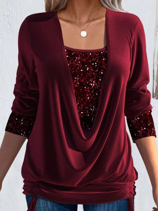 Women's Contrast Solid Color Long-sleeved Large Drop Blouses