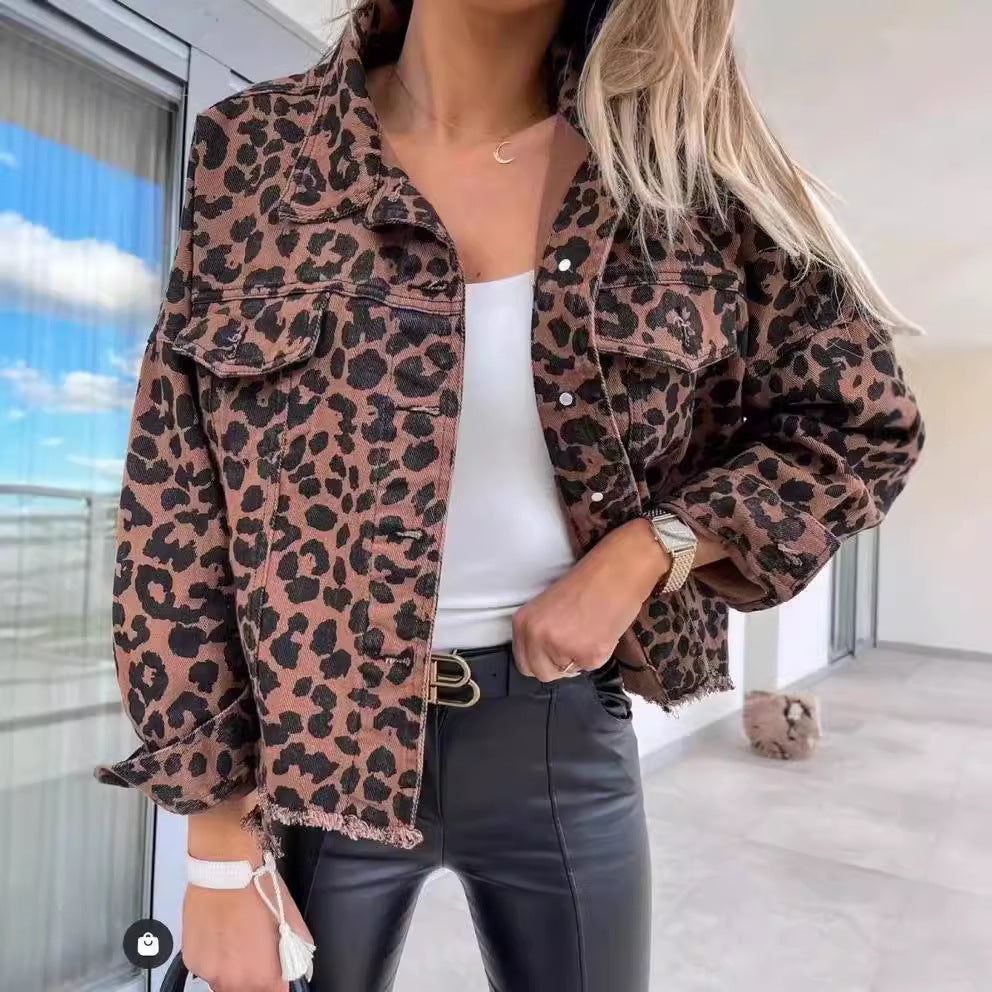 Street Personality Leopard Print Long Sleeve Jackets