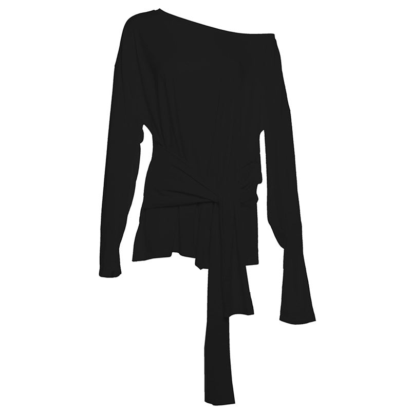 Women's Color Loose Street Fashion Diagonal Collar Long Blouses