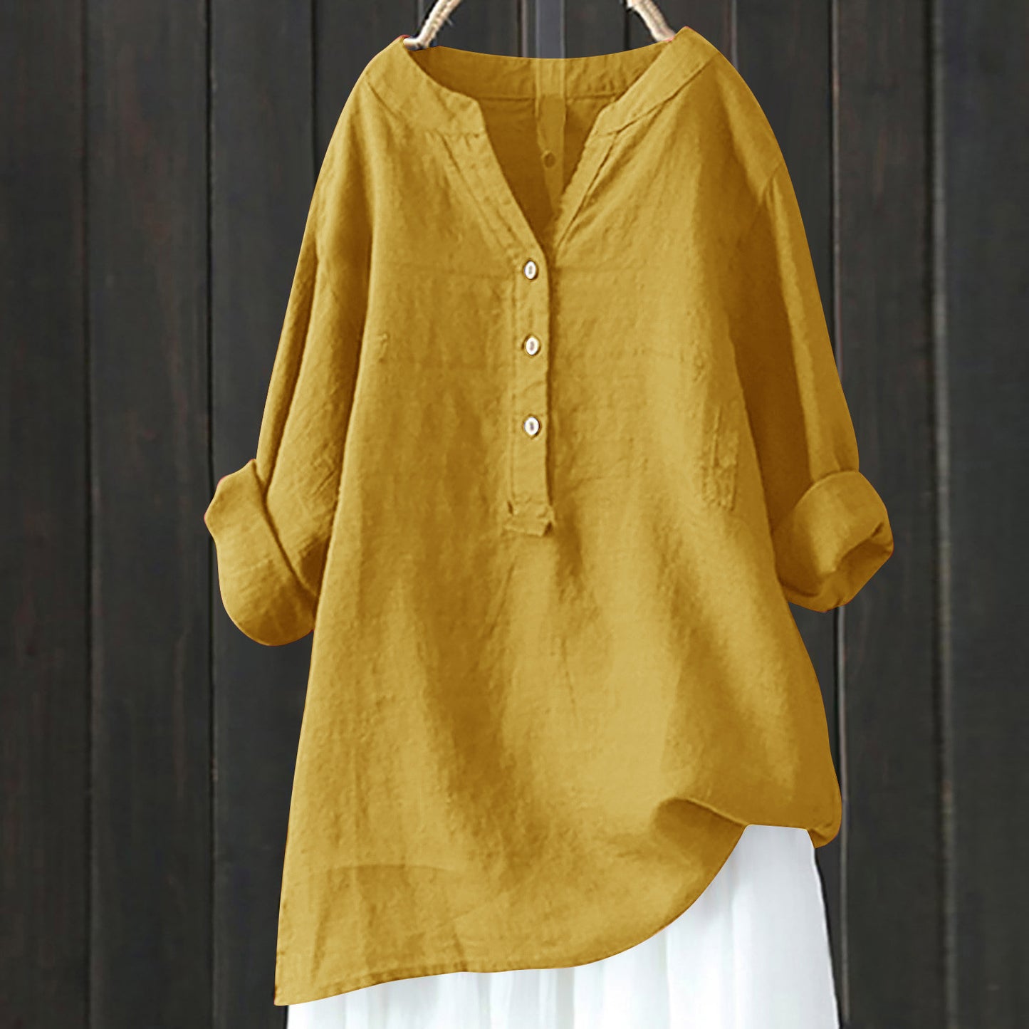 Women's Summer Loose Solid Color Shirt Cotton Blouses