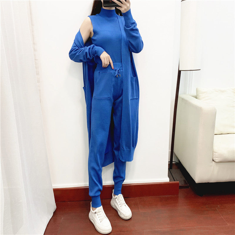 Women's Fashionable Graceful Casual Knitted Three-piece Set Suits