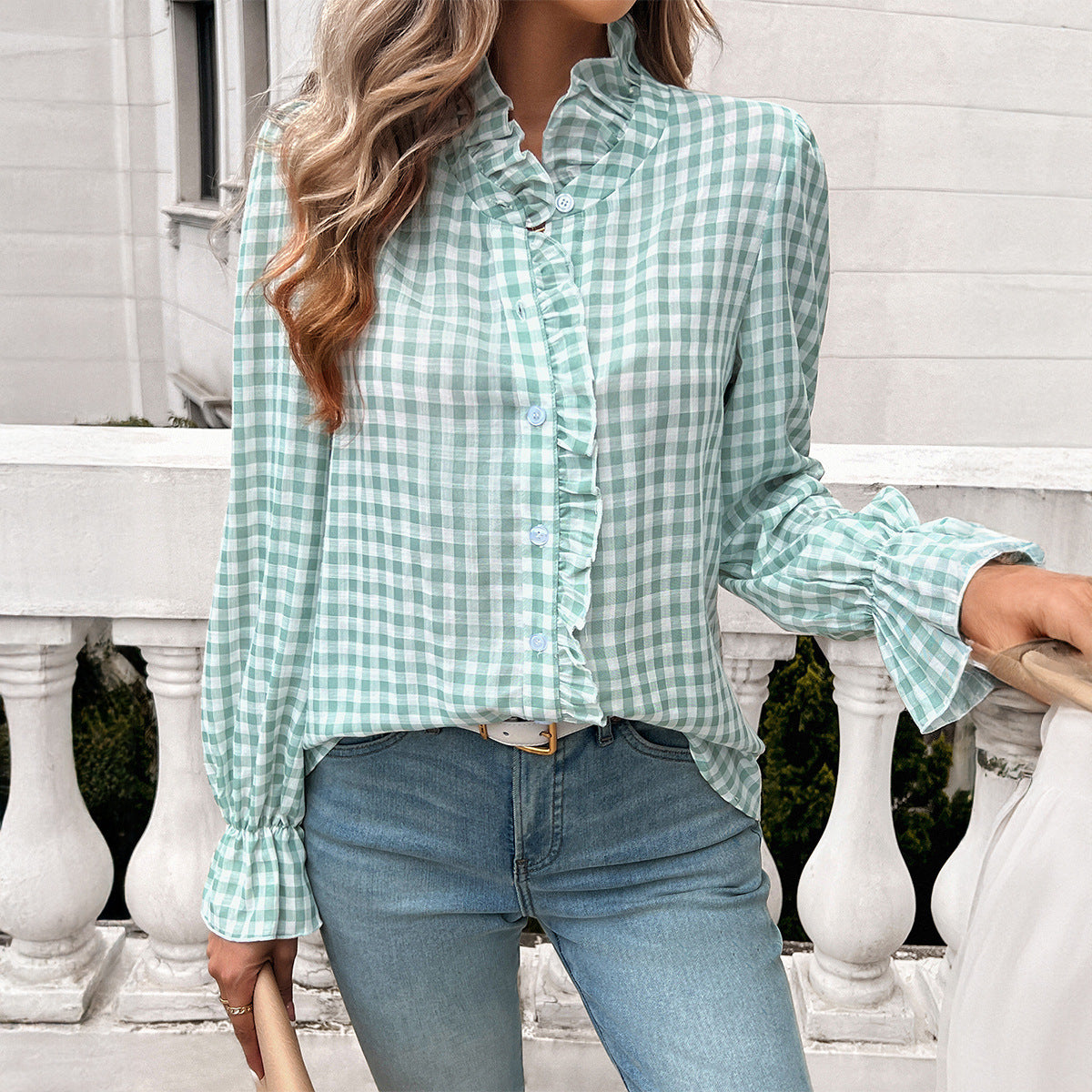 Women's French Contrast Color Button Shirt Blouses