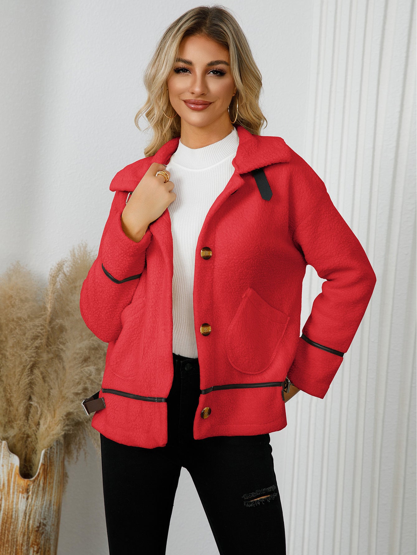 Women's Lapel With Buttons Wool Warm Jackets