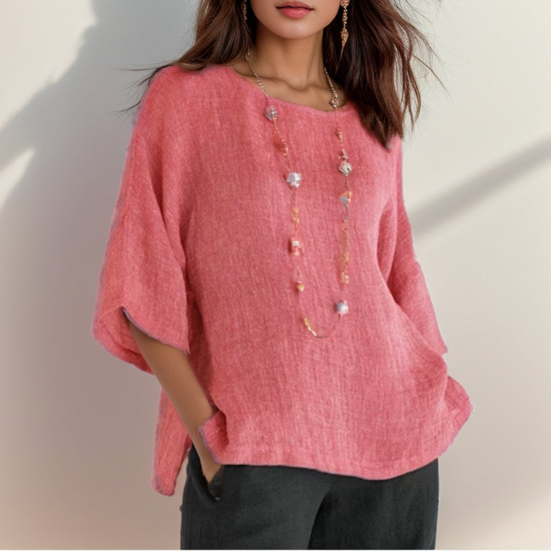 Women's Shirt Three-quarter Sleeve Round Neck Cotton Blouses