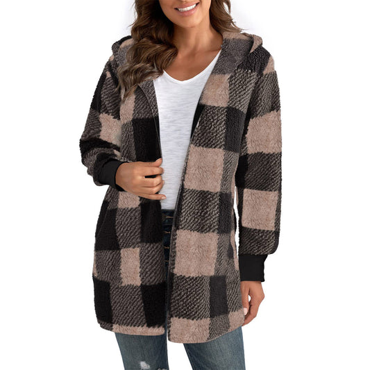 Women's Popular Loose Plaid Fur Fashion Coats