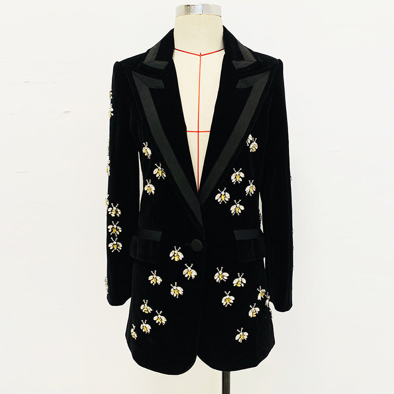 Glamorous Fashion Bee Diamond Beaded Veet Blazers