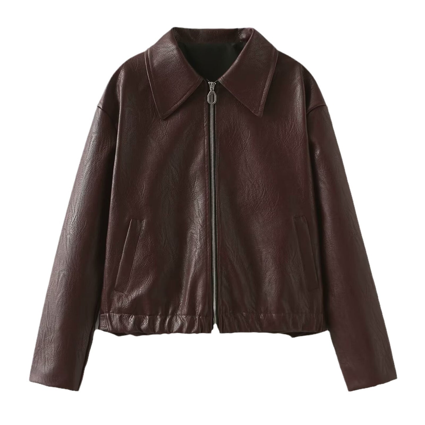 Women's Solid Color Square Collar Leather Jackets