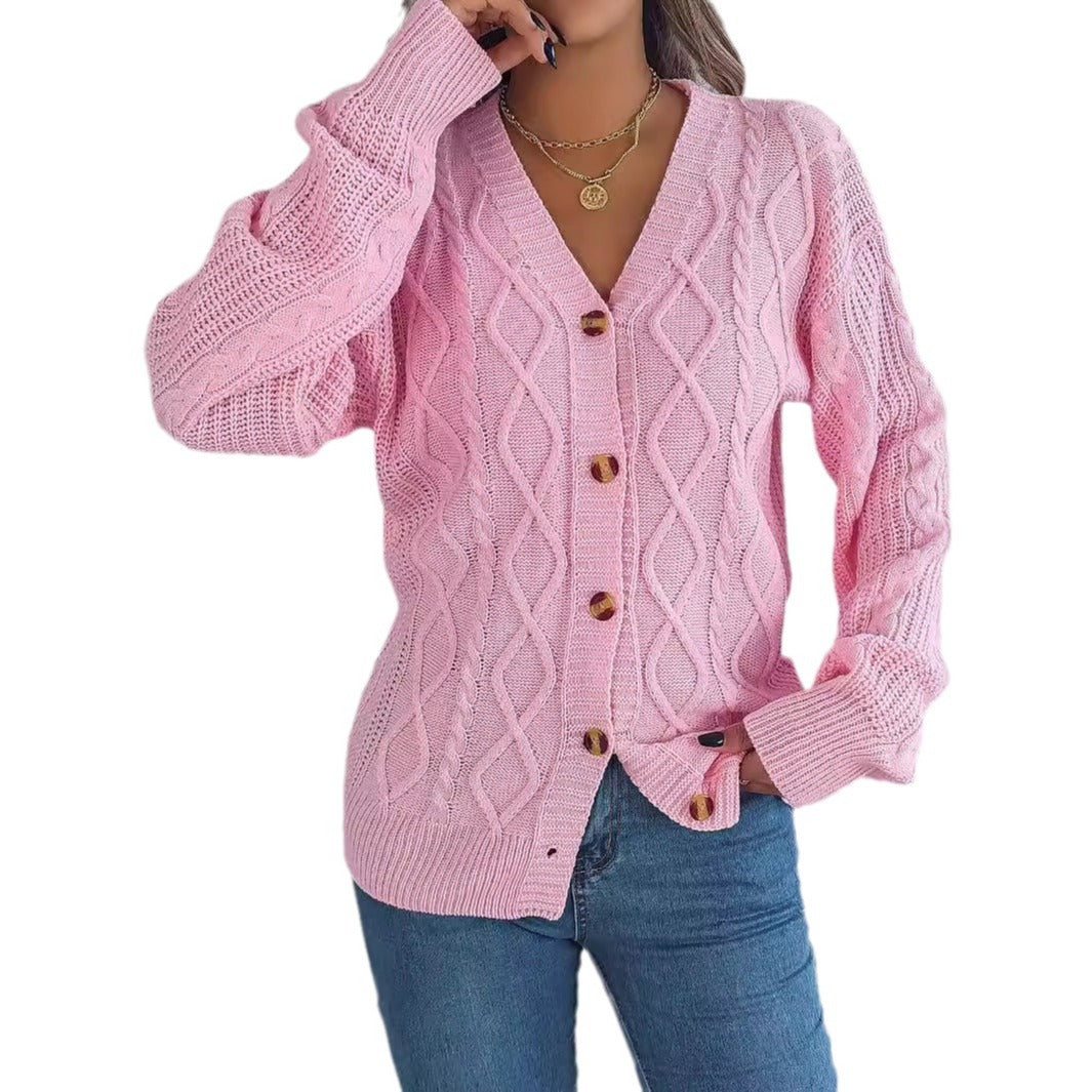 Women's Casual Lantern Sleeve Twist Button Cardigans