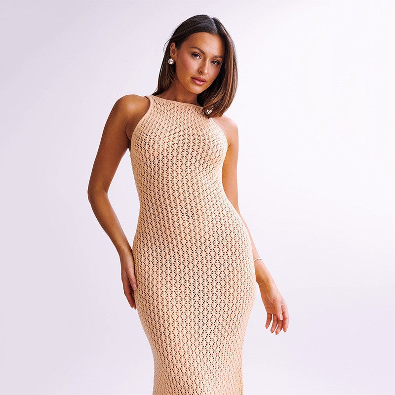 Women's Dress Solid Color Sexy Knitted Hollow Dresses