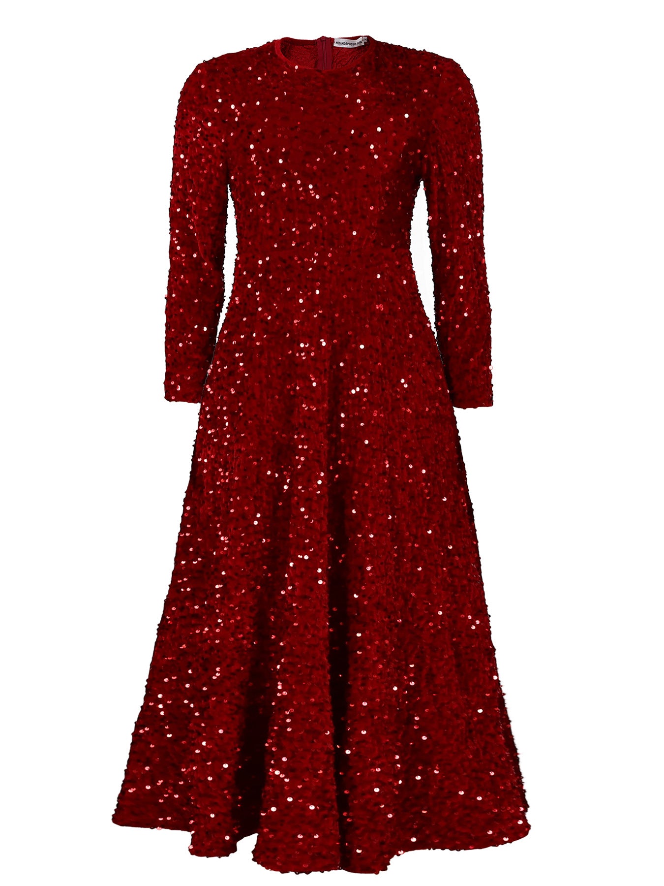 Women's Sleeve Pure Color Sequins High Waist Temperament Dresses