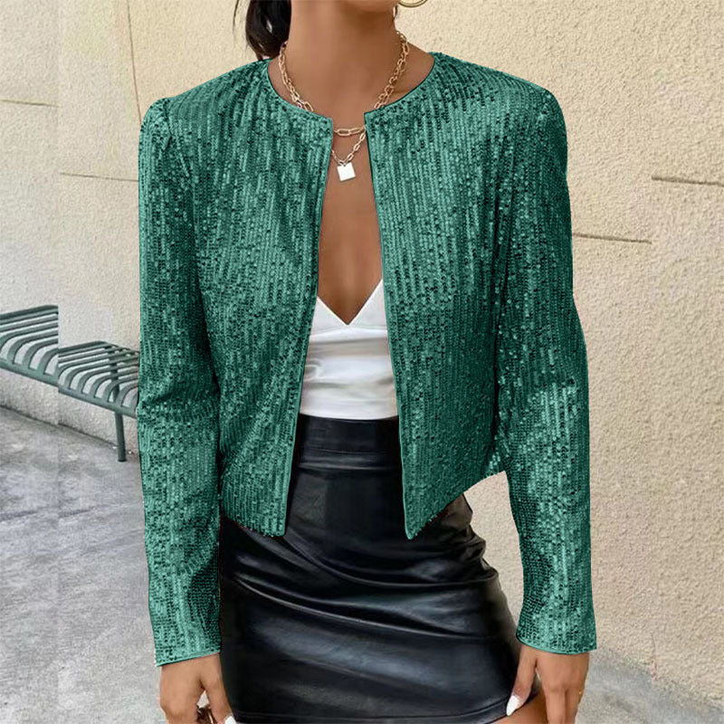 Women's Fashion Stand Collar Color Matching Sequins Knitwear