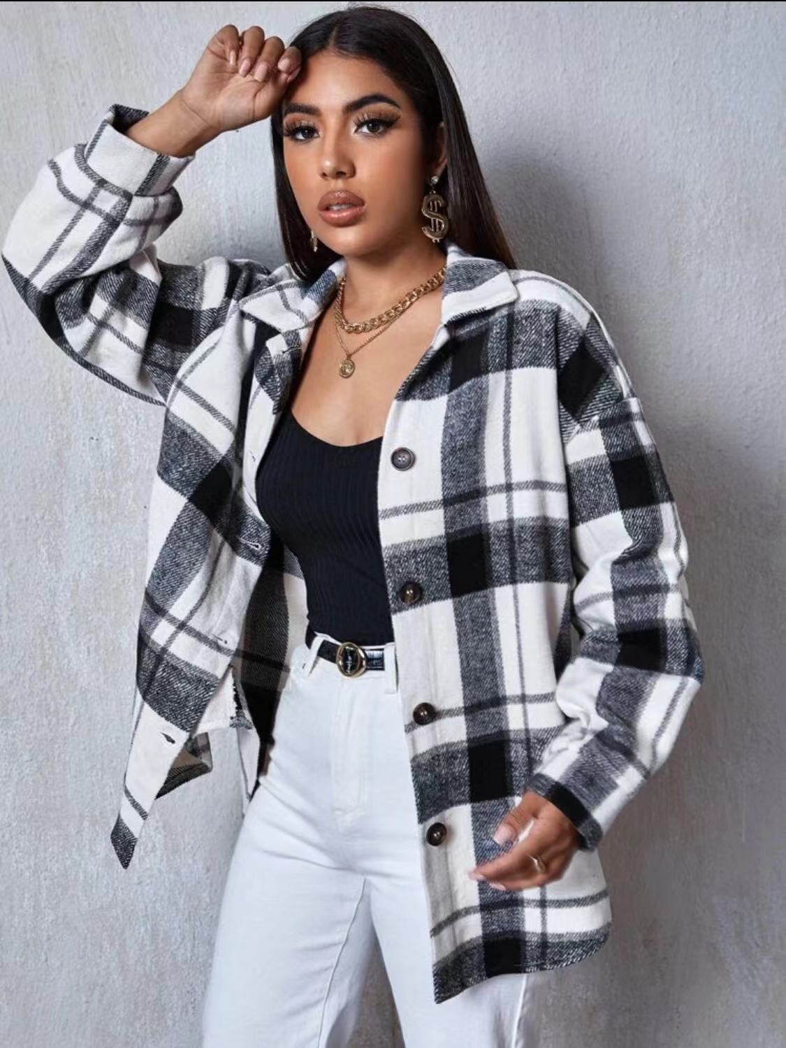 Spring Plaid Frayed Shirt Loose Fashion Blouses