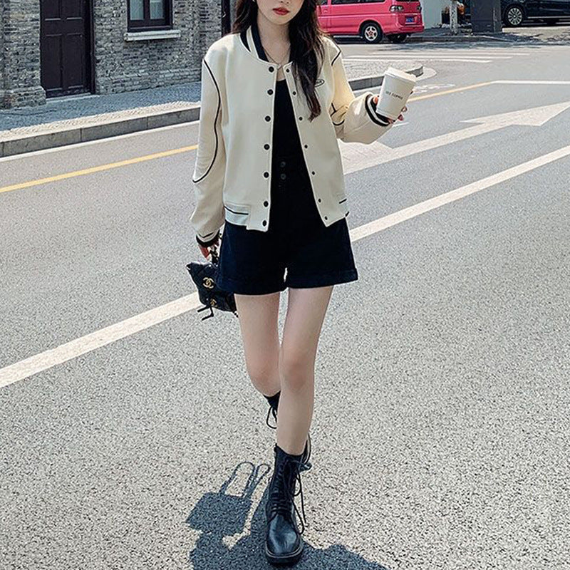 Women's Zipper Contrast Color Long Sleeves Baseball Jackets