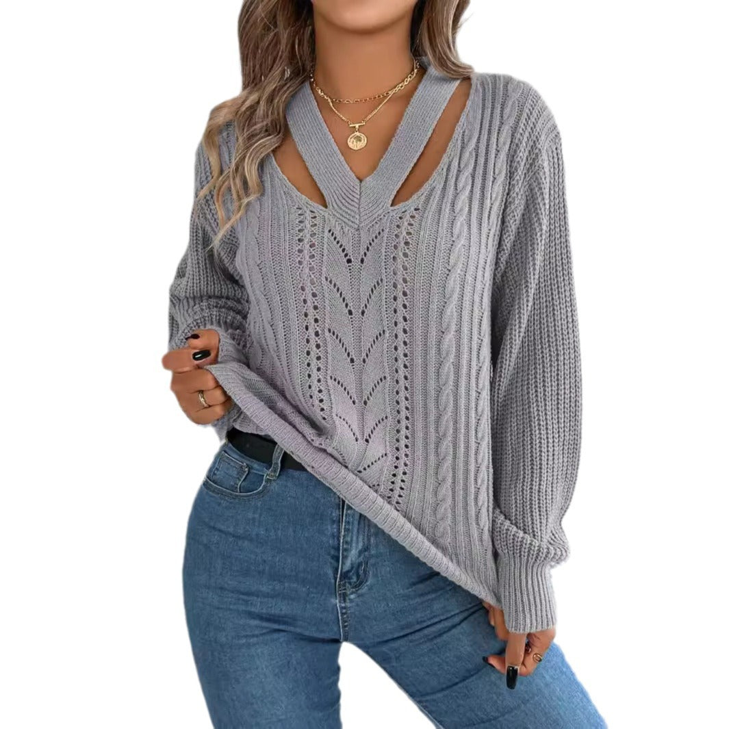 Women's Casual Hollow Out Twist Lantern Sleeve Sweaters