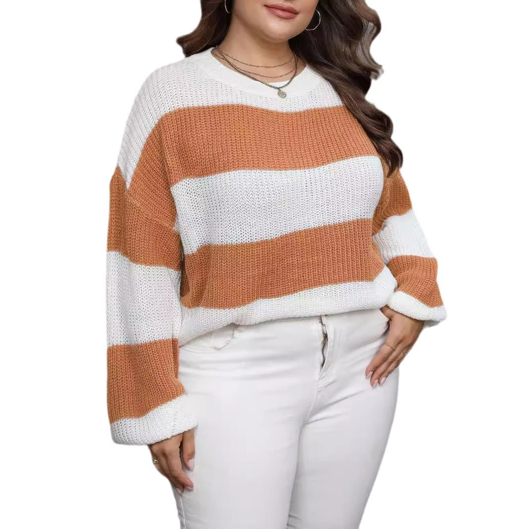 Women's Style Contrast Color Striped Pullover Sweaters