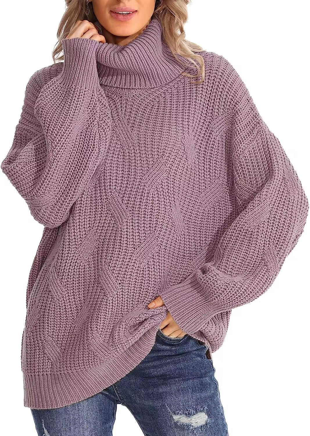 Women's Loose High Collar Twisted Knitted Pullover Sweaters