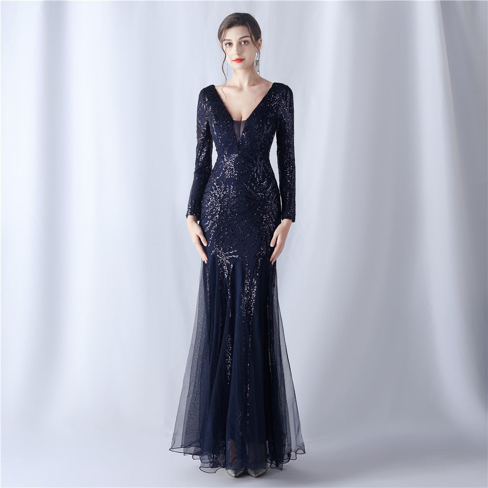 Mesh Sequin Dinner Party Host Long Evening Dresses