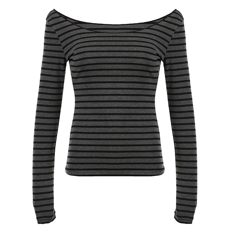 Women's Casual Long-sleeved Striped T-shirt Street Cool Blouses