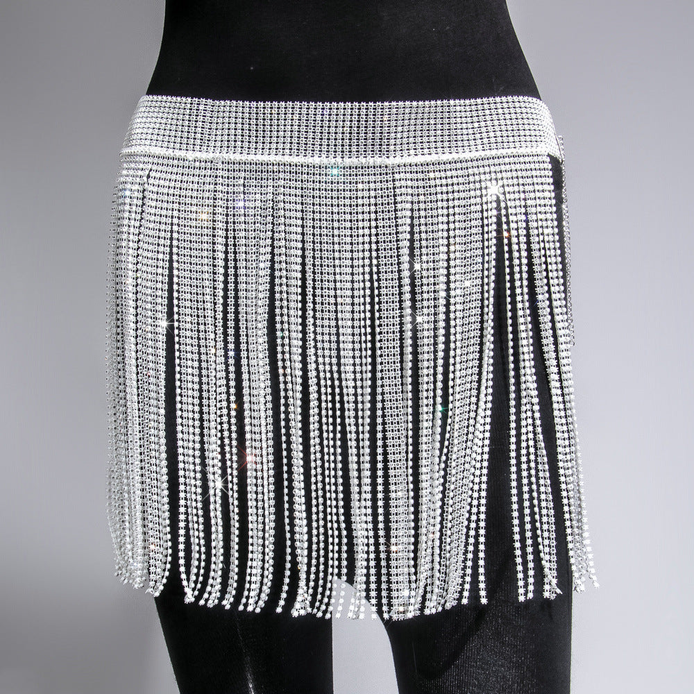 Women's Rhinestone Fishnet Sexy Temperament Strap Stitching Skirts