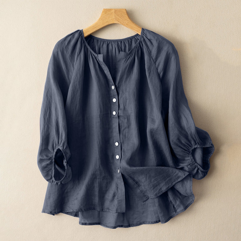 Women's Shirt Casual Solid Color Waist Loose Blouses