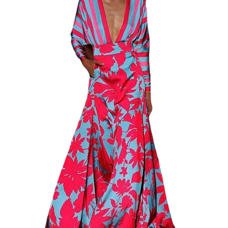 Women's Summer Digital Printing Dress Temperament Long Dresses