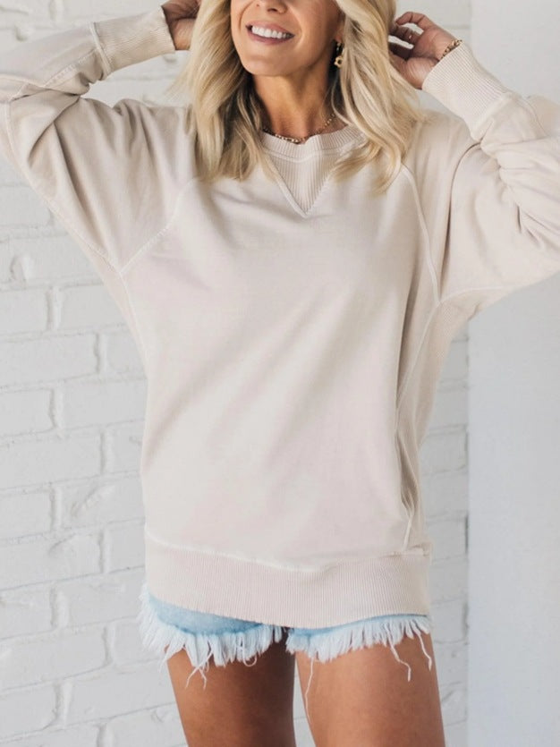 Women's Trimmings Pocket Pullover Long Sleeve Loose Sweaters