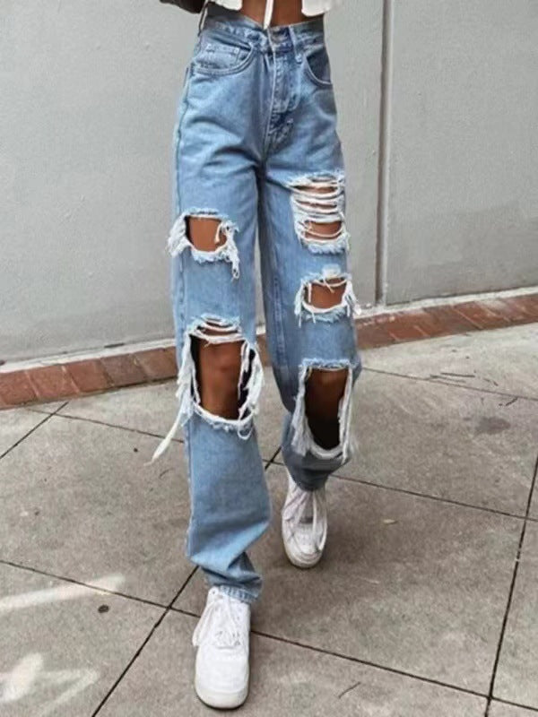 Women's Cutting Broken Thin Material Wide Leg Jeans